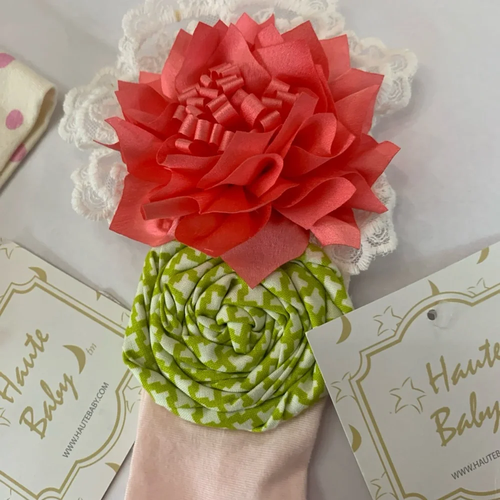 Haute Baby Girl Headbands New Set Of 3  Floral Polka Lace 2 Infant 1 Toddler